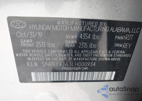 2020 Hyundai Sonata Sel z USA, uszkodzony, nr VIN 5NPEL4JA3LH000934